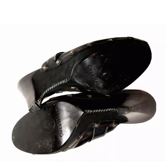 Cole Haan Black Leather Stud Slip On Wedge Clogs Mules Women's SIZE 7.5 B - Picture 11 of 13